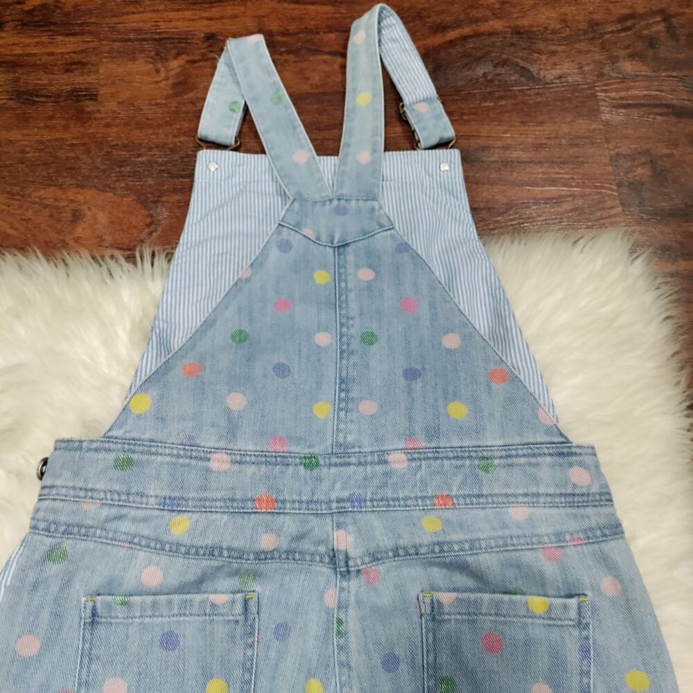Boden 100% Cotton Girls Size 13-14Y Polka Dot Denim Dungarees Overalls Blue - Picture 3 of 13